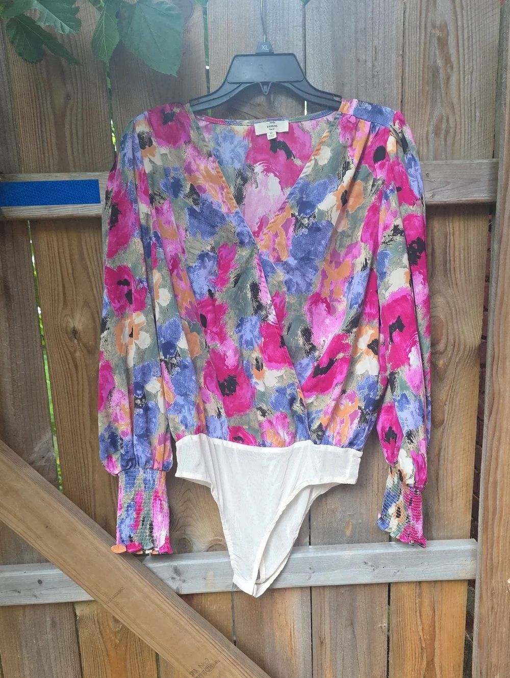 entro Multicolor Floral Wrap Bodysuit with Cream Base